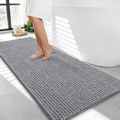 OLANLY Thick Chenille Bathroom Runner Rugs 44x24, Absorbent Bath Mat, Grey