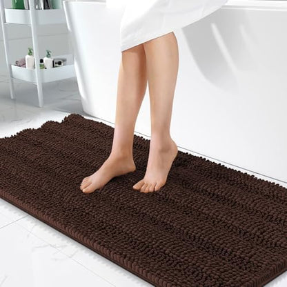OLANLY Thick Bathroom Runner Rugs 47x24, Soft Chenille Bath Rugs, Brown