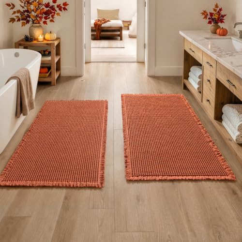 MIULEE Fall Orange Set of 2 Waffle Bathroom Runner Rugs 2'x4'(24"x48")