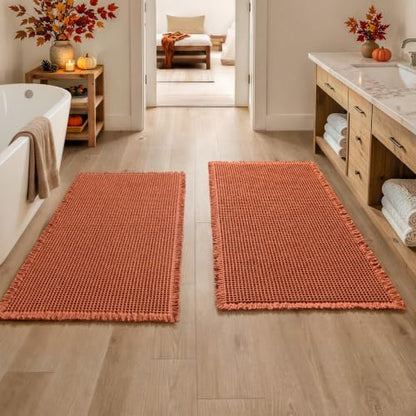 MIULEE Fall Orange Set of 2 Waffle Bathroom Runner Rugs 2'x4'(24"x48")