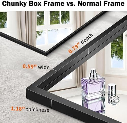 CIRCUMI 60"x24" Brushed Black Bathroom Mirror, Double Sink Vanity Mirror