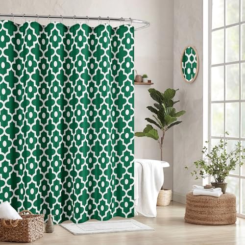 Fabric Modern Moroccan Shower Curtains for Bathroom-Hunter Green & White