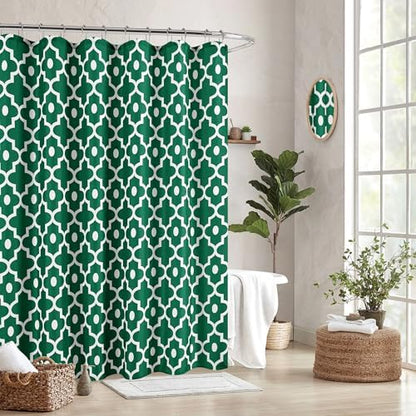 Fabric Modern Moroccan Shower Curtains for Bathroom-Hunter Green & White