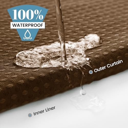 SORTTO No Hook Waffle Shower Curtain with Snap in Liner Set, 71x74, Brown