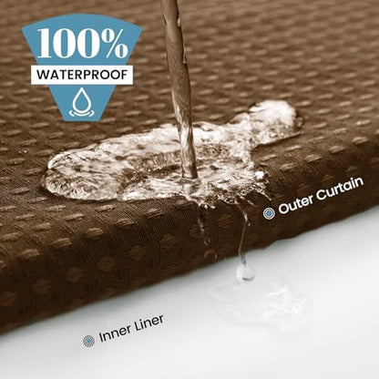 SORTTO No Hook Waffle Shower Curtain with Snap in Liner Set, 71x74, Brown