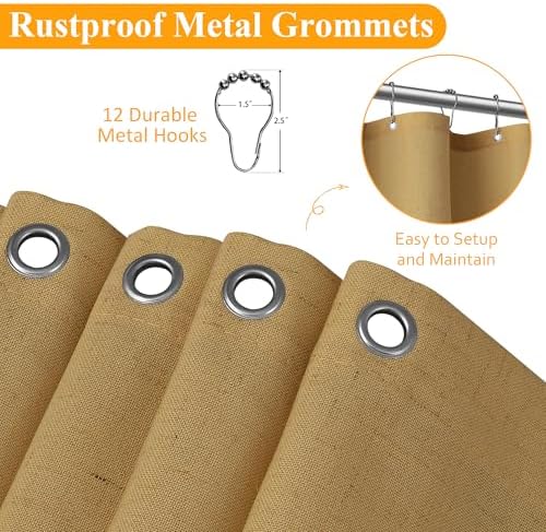 Naturoom Linen Shower Curtain 78 Inch Long for Bathroom Gold 1 Panel
