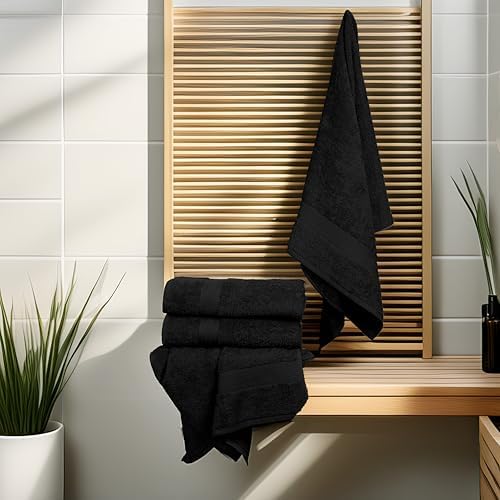 Commercial Bulk Pack of 12 Large Bath Towels – 100% Cotton Terry 24" x 50" – Ideal for Hotels, Salons, Gyms, Spas & Institutional Use – Black