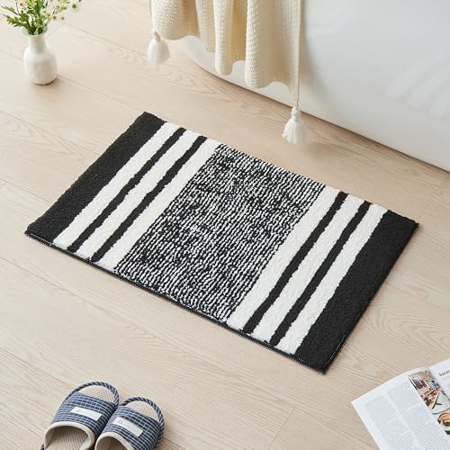 CozeCube Jet Black Striped 24"x16" Non Slip Washable Bath Mat