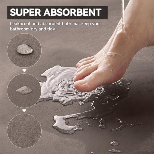 MontVoo -Bath Mat Rug-Rubber Backing Non Slip Quick Dry Absorbent Thin Bathroom Rugs Fit Under Door-Faux Suede Surface Bathroom Floor Mats-Shower Rug for in Front of Bathtub Shower Brown 24"X70"