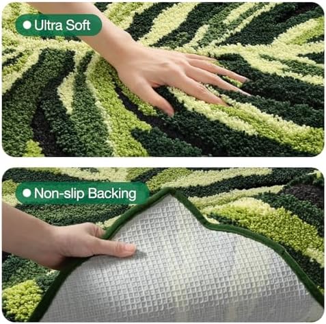 LUMI Cute Bathroom Rug Green Leaf, Absorbent Non Slip Bath Mat, 24"x32"