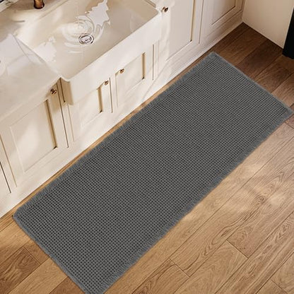 ZALL Dark Grey Waffle Bath Mat,Super Absorbent Non Slip Bathroom Rug, Gray 24x60inch, Machine Washable Ultra Soft Floor Mats