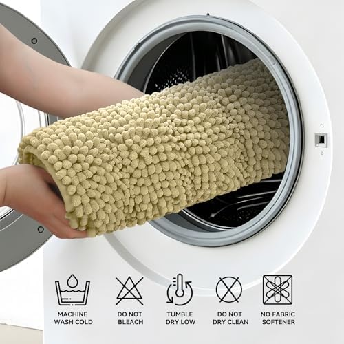 Bcoimo Bath Rug Mat,Beige Chenille High Absorbent Bathroom Shower Tub Mats