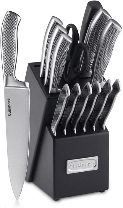 CUISINART Block Knife Set, 15pc Cutlery Knife Set with Steel Blades for Precise Cutting, Lightweight, Stainless Steel, Durable & Dishwasher Safe,C77SS-15P