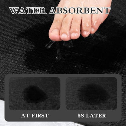 chakme Bathroom Rugs Mat 32x17, Ultra Thin Non Slip Bath Mat Quick Dry Absorbent Bath Mat for Bathroom Floor, (Black, 32"x17")