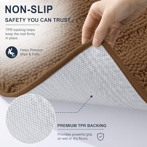 Smiry Thick Chenille Bathroom Runner Rugs 44x24, Absorbent Bath Mat, Mocha