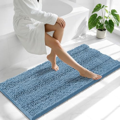 Smiry Thick Chenille Bathroom Runner Rugs 47x20, Soft Bath Mat, Airy Blue