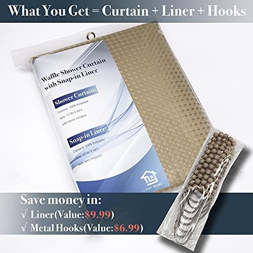 N&Y HOME Extra Long Waffle Shower Curtain with Snap Liner 71x84, Linen