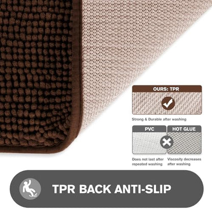 Bathroom Runner Rug 24 x 72 Non Slip – Extra Long Bath Mat | Absorbent and Washable Thick Chenille Runner Rug for Bathroom, Shower, Tub, Sink(Brown)