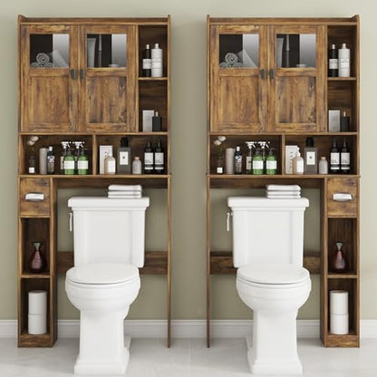 Vabches Over The Toilet Storage Cabinet with Doors and Shelves, Brown