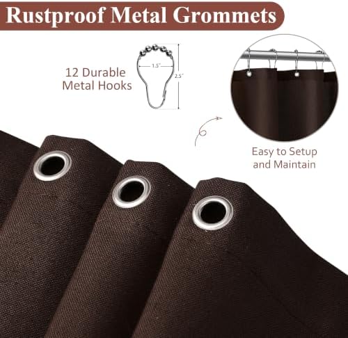 Naturoom Linen Shower Curtain 96 Inch Long for Bathroom Coffee Brown