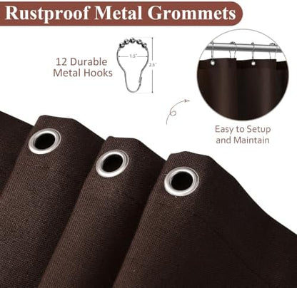Naturoom Linen Shower Curtain 78 Inch Long for Bathroom Coffee Brown