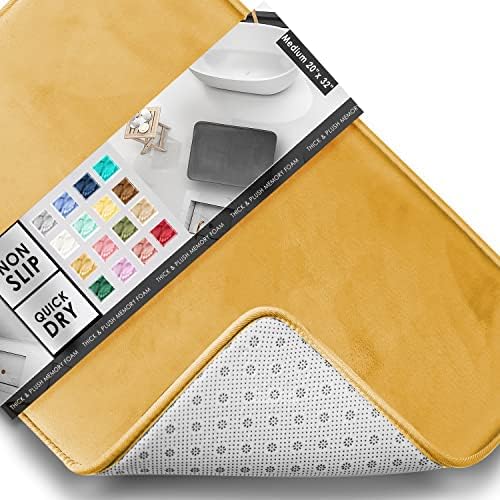 Clara Clark Bathroom Rugs, Velvet Memory Foam Bath Mat, Non-Slip, Machine Washable Bath Rugs - Dries Quickly, Ultra Soft Plush Bath Mats for Bathroom, 20 x 32, Camel Gold