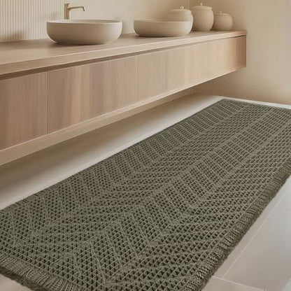 IM HOME Extra Large Waffle Bath Mat, 5'x2' Greyish Green, Boho Bathroom Rugs Absorbent Non Slip, Ultra Soft Bathroom Mat, Machine Washable Knit Bath Rugs with Herringbones for Bathroom, Kitchen