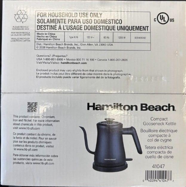 Hamilton Beach Compact 20 oz. / 0.6 Liter Gooseneck Electric Kettle for Boiling Water, Pour Over Coffee, Tea, 1200 Watts, Stainless Steel BPA-Free Interior, Kitchen Makeover Blue (41047)