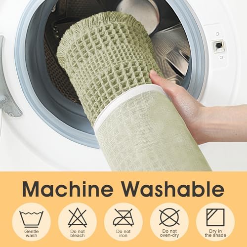 IM HOME Waffle Bath Mat Set 3 Piece Green,Woven Modern Bath Rug Mats, Absorbent Non Slip Bath Floor Mat, Soft Washable Boho Bath Rugs with Tassels for Bathroom, Bedroom, Kitchen, Tub