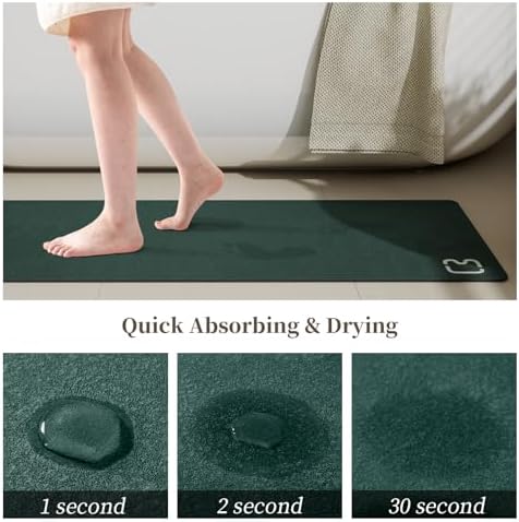 Diatomaceous Earth Bath Mat Stone Bath Mats for Bathroom,17"x32",Dark Green