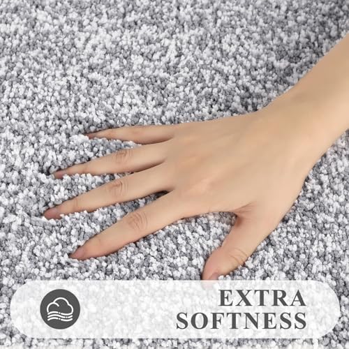 Pauwer Bathroom Rug Sets 3 Piece, Non Slip Washable Bath Mat, Light Grey