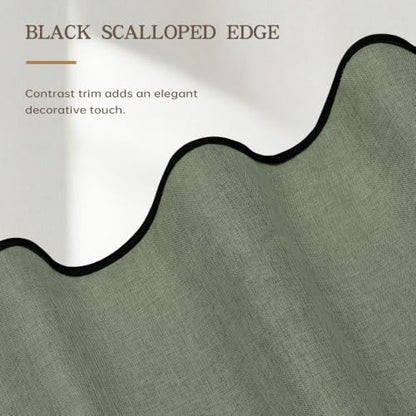 Furlinic Green Shower Curtain Scalloped Fabric Waterproof No Hook W48 x H75