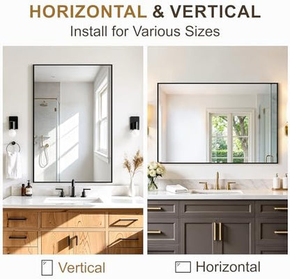 Rectangular Bathroom Mirror, 36"x24" Black Metal Framed Vanity Mirror