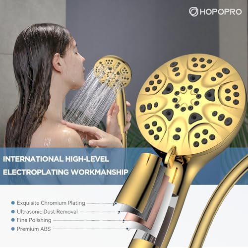 HOPOPRO High Pressure Handheld Shower Head Set with 6 Shower Settings, Gold