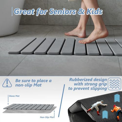 AWW Foldable Stone Bath Mat, Diatomaceous, 23.6"x15.5", Grey