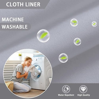 No Hook Shower Curtain Snap-in Fabric Replacement Liner Grey 71" W x 55" L