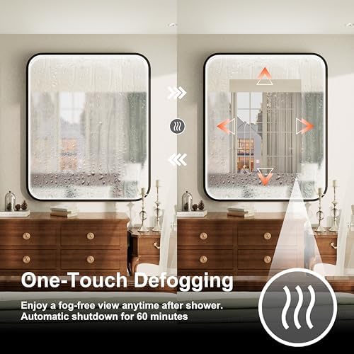 36"x30" Black LED Bathroom Mirror with 3000K/4500K/6000K Lights