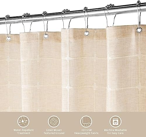Boho Farmhouse Classic Plaid Linen Tassel Shower Curtain Cream,72x72