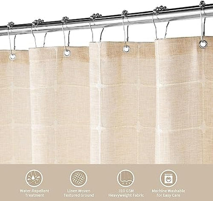 Boho Farmhouse Classic Plaid Linen Tassel Shower Curtain Cream,72x72
