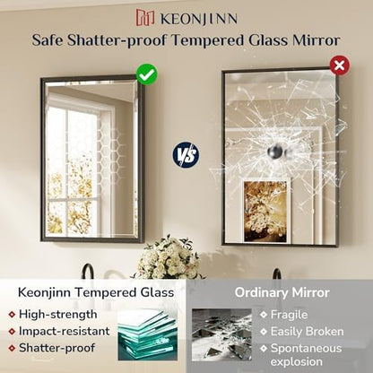 Keonjinn 48" x 36" Black Framed Bathroom Mirror, Rustproof Aluminum Alloy