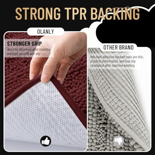 OLANLY Bathroom Runner Rugs 44x24, Chenille Bath Rugs, Andorra Red-Brown