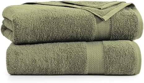 LANE LINEN Bath Sheet Set Soft Absorbent Quick Dry 100% Cotton - Oil Green