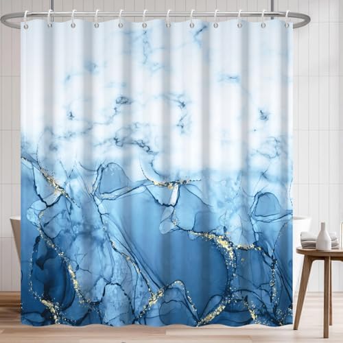 Light Blue Marble Waterproof Bathroom Shower Curtain 65x72 inches