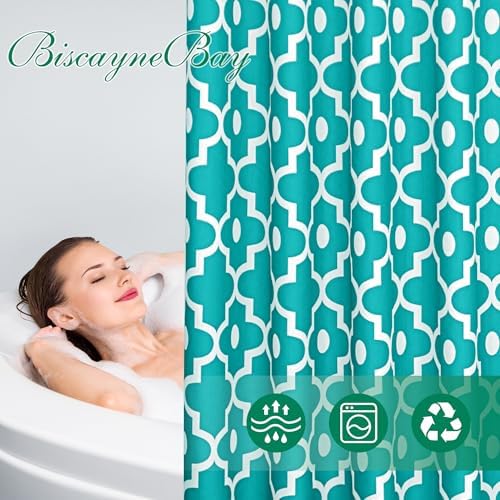 Fabric Modern Moroccan Shower Curtains for Bathroom-Turquoise and White