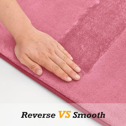 HUXMEYSON Bathroom Rugs Sets 3 Piece, Non-Slip & Quick Dry Bath Mat Set, Ultra Soft Velvet Bath Rugs for Bathroom, Toilet and Shower Floor, Pink