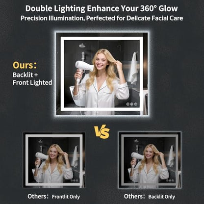 36"x40" LED Bathroom Mirror with Lights, Backlit+Frontlit, Anti-Fog
