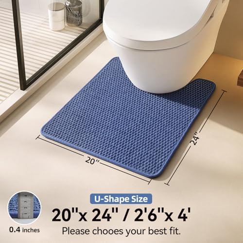 Triohero Toilet Rug, Thin Toilet Rugs U Shaped Washable Non Slip Absorbent Quick Dry Low Pile Toilet Mat, Denim Blue 20"x24" U Shape