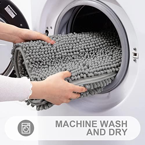 Grandaily Chenille Striped Bathroom Rugs 70x24, Extra Thick and Absorbent Bath Mats, Non-Slip Soft Plush Shaggy Shower Carpet, Machine Wash Dry, Bath Rug for Bathroom, Dark Gray