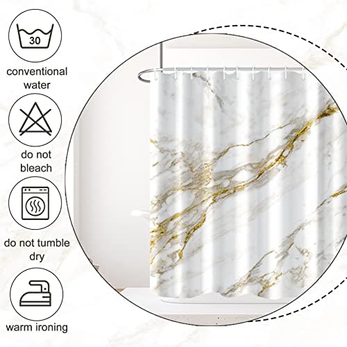 AWERT Abstract Minimalism White and Gold Ink Art Marble Shower Curtain for Bathroom Modern High Definition Printing Waterproof Shower Curtain with Hooks Bathroom Decor 72x78inch