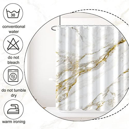 AWERT Abstract Minimalism White and Gold Ink Art Marble Shower Curtain for Bathroom Modern High Definition Printing Waterproof Shower Curtain with Hooks Bathroom Decor 72x78inch